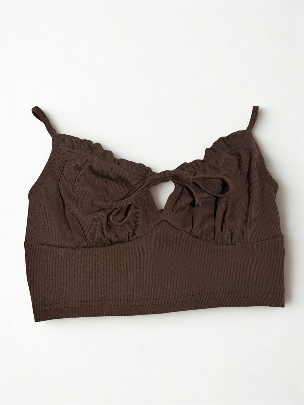 SHEIN Dark Brown Ribbed Tie-Front Cropped Tank Top